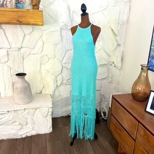 MABEL Aqua Fringe Maxi Dress size Large NWT